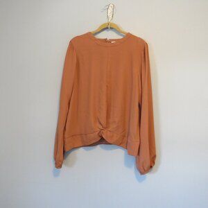 Nine West Terracotta Clay Orange Brown Twist Front Top Sz L Long Sleeve